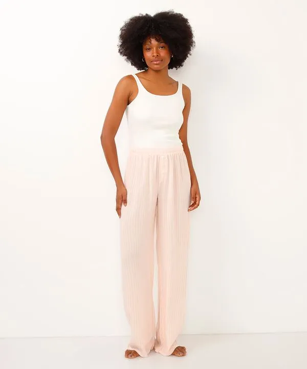 calça de pijama reta listrada rosa PP