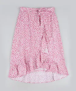Saia Infantil Midi Estampa de Poá com Babado Rosa Claro 4