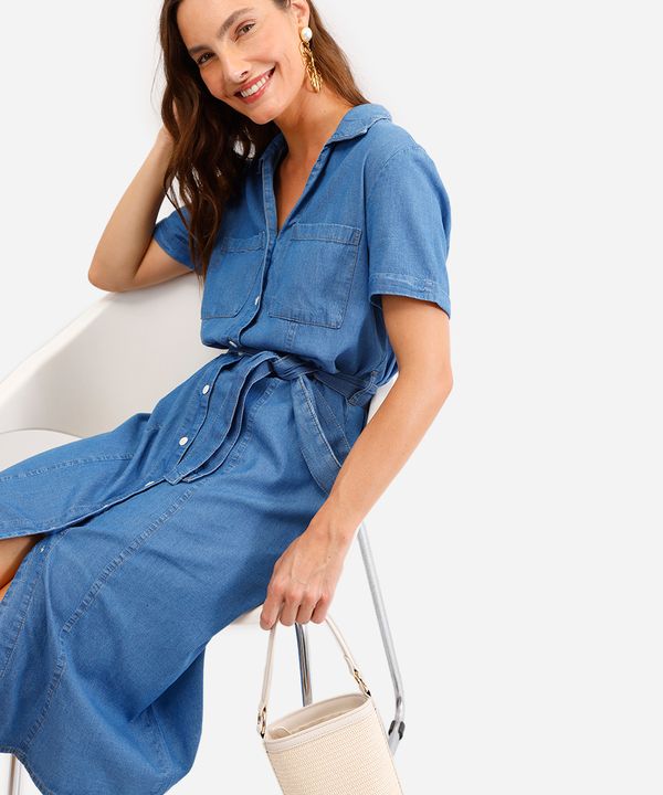 vestido chemise feminino jeans com faixa azul PP