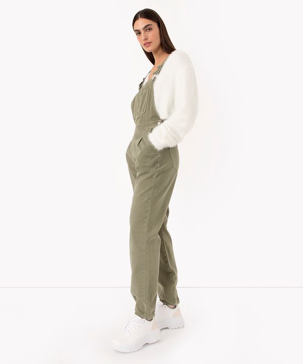macacão baggy jeans verde militar 36