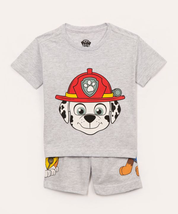 pijama de algodão infantil patrulha canina manga curta cinza mescla claro 3