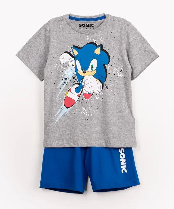 pijama infantil sonic manga curta cinza 4
