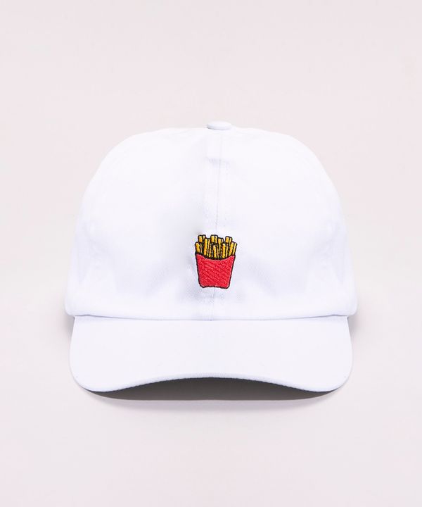 boné aba curva com bordado de batata frita branco Único