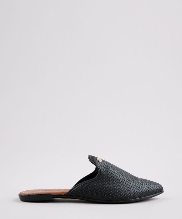 Mule Feminino Moleca Bico Fino com Textura Preto 36