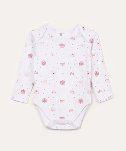body infantil de algodão bichos manga longa off white 12-18