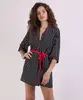 Robe Feminino Estampado de Poá Manga 3/4 Preto GG