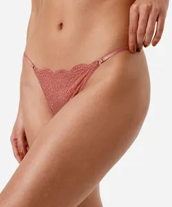 calcinha fio dental de renda floral rosa P