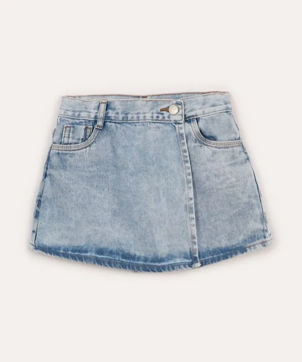 short saia jeans juvenil transpassado azul 6