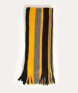 cachecol listrado com franja amarelo Único