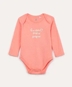 body de algodão poá eu amo meu papai manga longa rosa 9-12