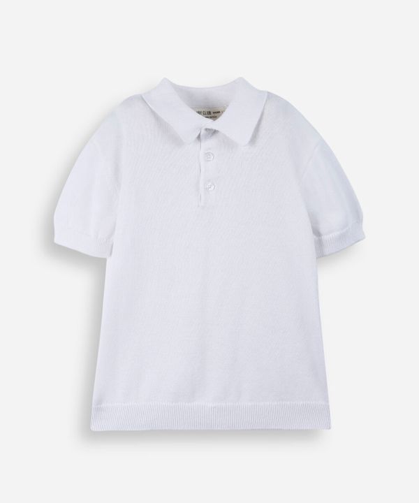 polo infantil de tricô com mangas curtas off white 3