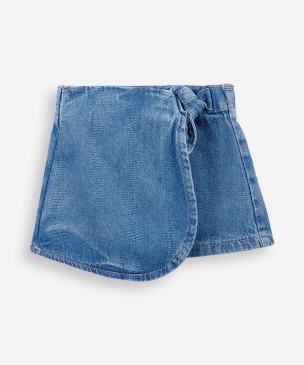 short saia infantil jeans com amarração azul 1