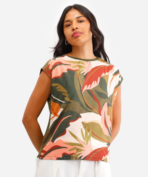 blusa feminina com viscose folhagens verde M