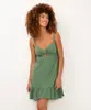 vestido curto de laise com nó verde escuro M