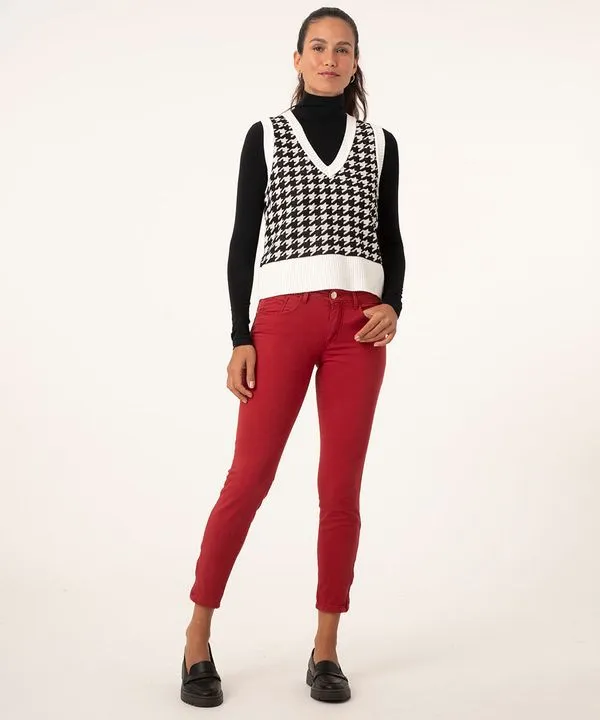calça de sarja skinny barra com zíper vermelho escuro 40