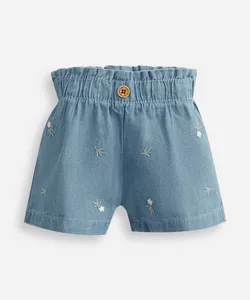 short clochard infantil jeans floral azul 12-18