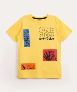 camiseta infantil de algodão manga curta one piece amarelo 6