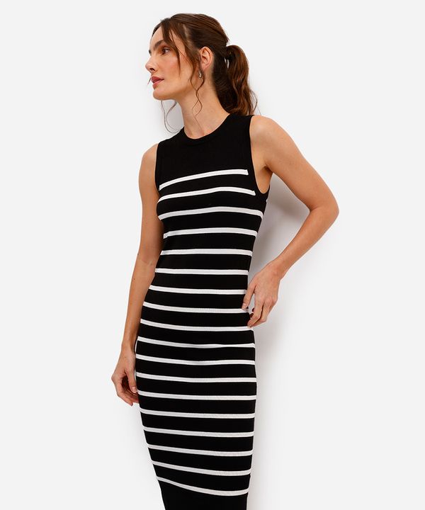 vestido midi básico feminino de tricot listrado preto P