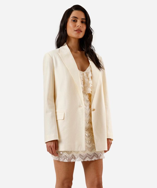 blazer de alfaiataria feminino com linho amarelo PP