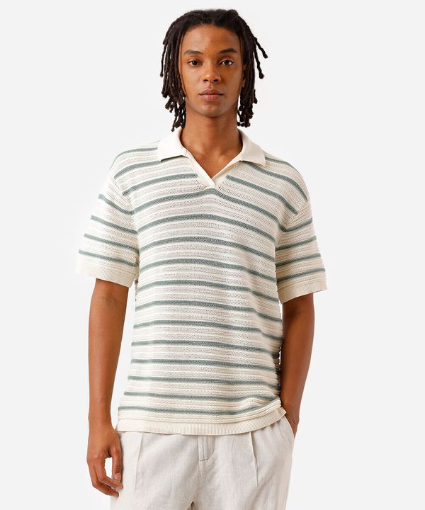 polo masculina de tricot listrada off white G