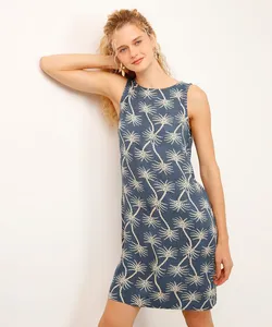 vestido curto de viscose decote canoa coqueiro azul GG