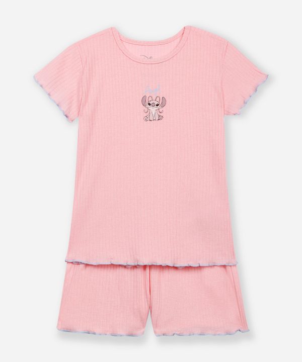 pijama curto infantil canelado angel rosa 14