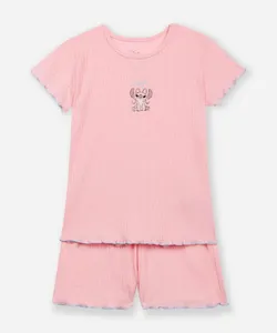 pijama curto infantil canelado angel rosa 10