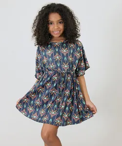 Saída de Praia Infantil Cia. Marítima Estampada Boho Chic com Proteção UV50+ Manga Curta Azul Marinho 10
