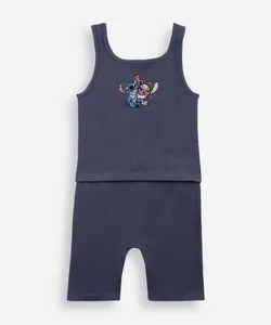 conjunto curto infantil canelado stitch e angel cinza 10