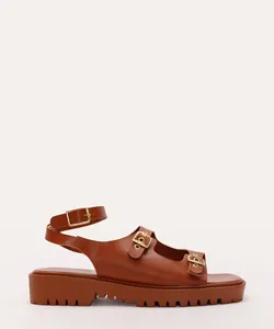sandália flatform com fivelas e ilhós oneself marrom 36
