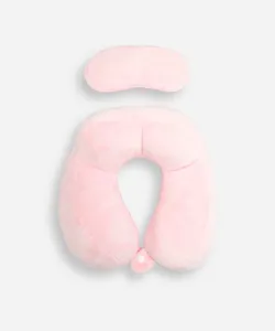 apoio de pescoço com máscara de dormir rosa UNICO
