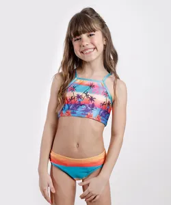 Biquíni Infantil Blueman Halter Neck Estampado Poente Tropical Listrado com Proteção com UV50+ Azul 6