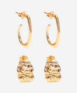 kit de 2 brincos argolas com textura dourado UNICO
