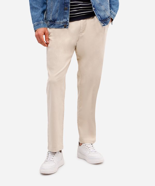 calça reta masculina de sarja com pregas bege 46