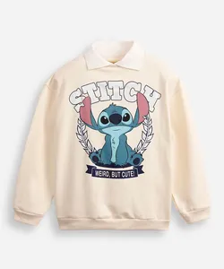 blusão de moletom juvenil manga longa stitch bege 14