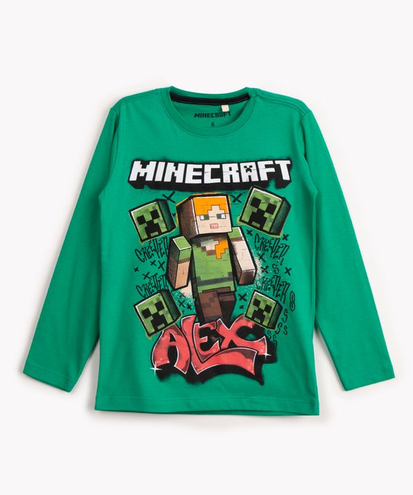 camiseta de algodão infantil minecraft manga longa verde 8