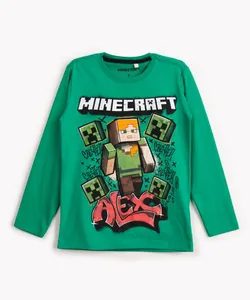 camiseta de algodão infantil minecraft manga longa verde 10