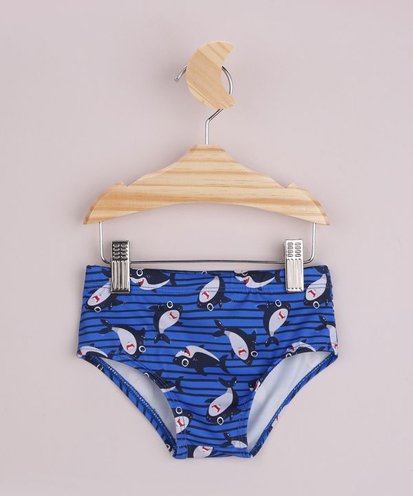 Sunga Infantil Slip Estampada de Tubarões Azul 4