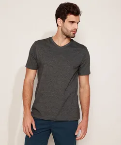 camiseta masculina básica manga curta gola v cinza mescla escuro G