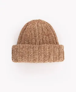 gorro de tricô chenille canelado bege Único