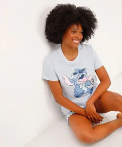 camiseta de pijama manga curta stitch azul M