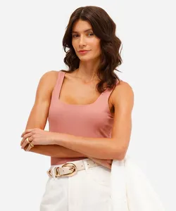 body feminino de poliamida decote quadrado rosa G