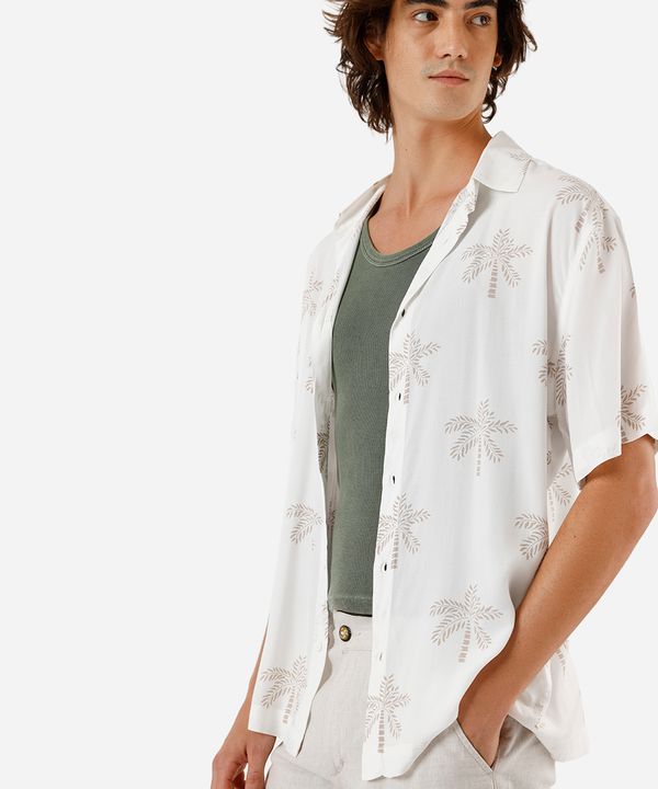 camisa masculina de viscose folhagens off white M