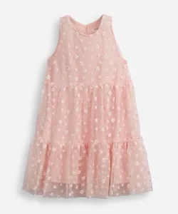 vestido de tule infantil floral com brilho rosa 8