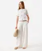 calça pantalona feminina com viscose cós elástico off white 44