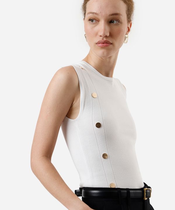 regata feminina de tricot com botões off white M