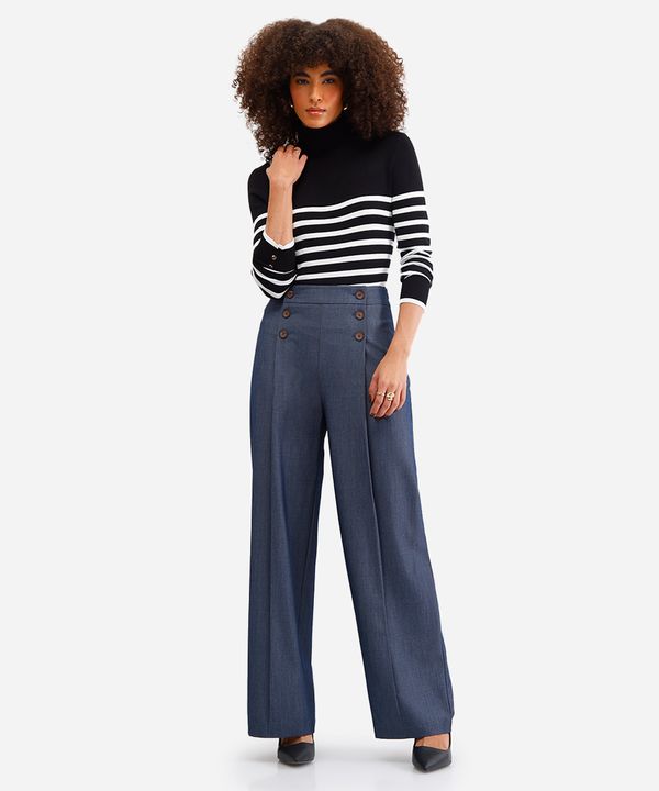 calça de alfaiataria feminina com pregas azul 36