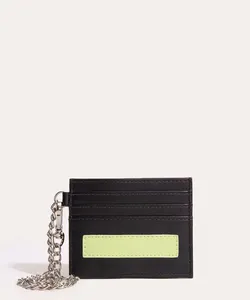 porta cartão com corrente preto Único