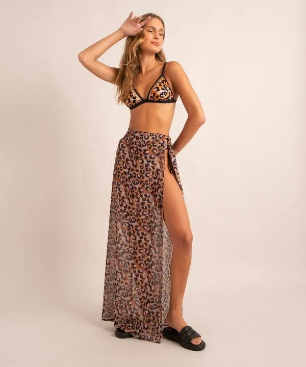 saída de praia saia longa estampada animal print onça além dos mares alter do chão grazzi massafera preta GG