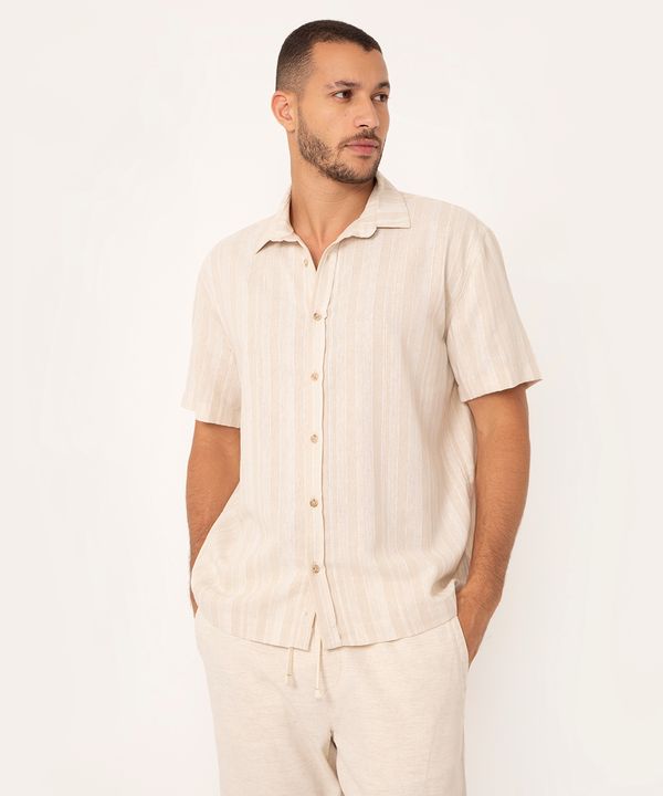camisa manga curta listrada texturizada bege claro GG
